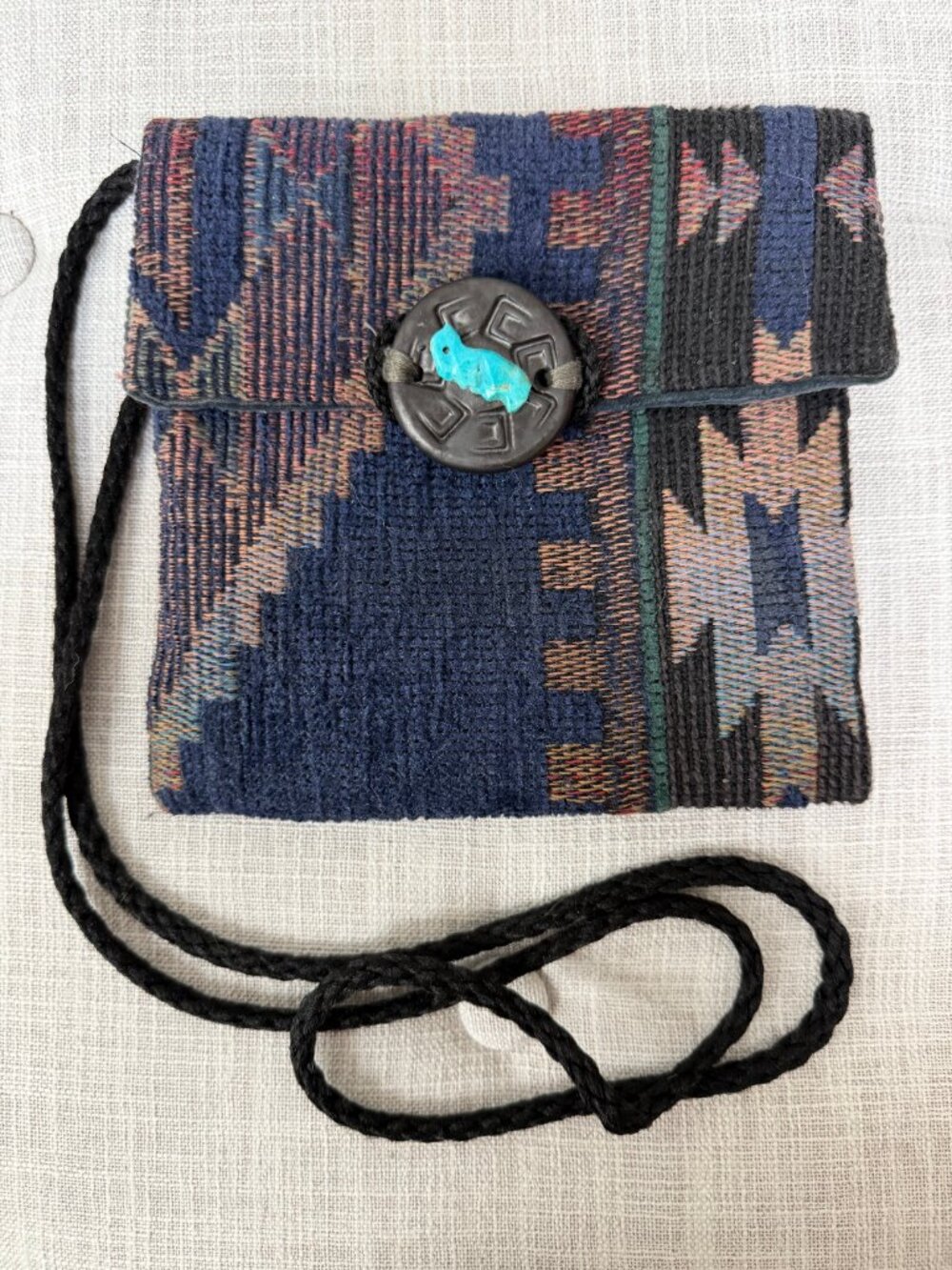 Handmade Vintage Blue Southwestern-style Tapestry Crossbody Purse